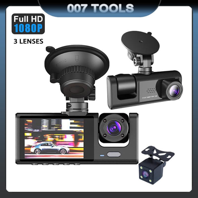 HD1080p Came De Traço De Carro 3 Lentes Monitor De Visão Noturna Câmera Gravador De Vídeo Dianteiro E Traseiro Direção