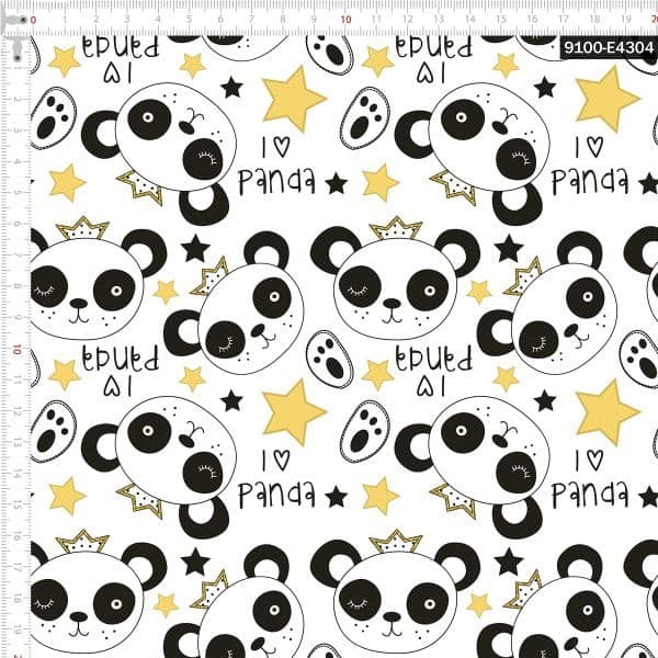 Tecido Tricoline Digital I Love Panda Rei Costura Artesanato Patchwork Pano DIY Ateliê