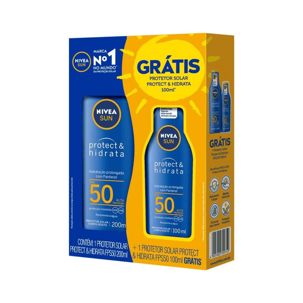 Kit Protetor Solar Corporal Nivea FPS 50 200ml + Protetor Solar Corporal Nivea FPS 50 100ml