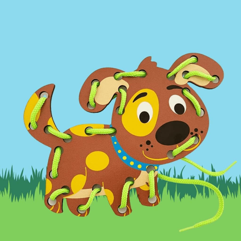 Kit 3 Alinhavo de Madeira Brinquedo Educativo Bicho Animal MDF e Cordão