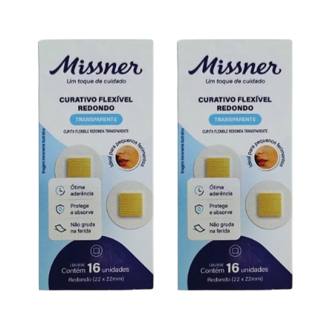 Kit 2 Curativo Flexível Redondo Transparente 16Un - Missner