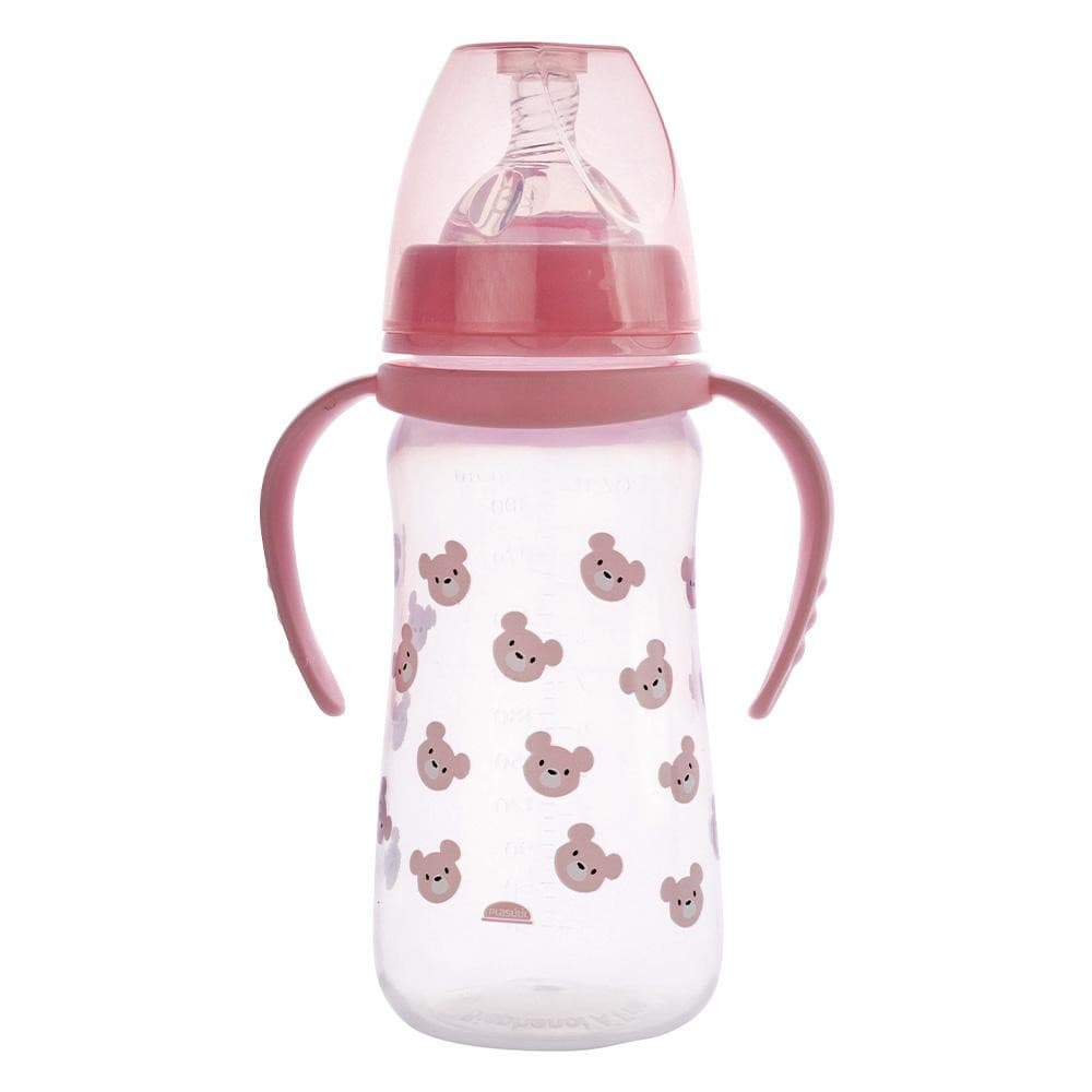 Mamadeira Ursa Rosa Bico Alça Conforto Anticólica 330 ml Menina Bebê Plasútil