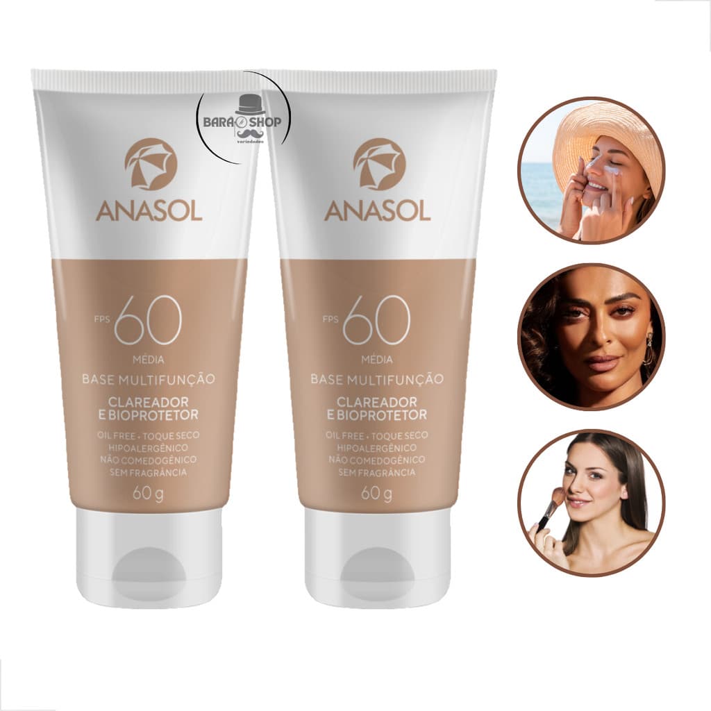 Kit 2 Base Multifunção Protetor Facial Clara Fps60 Anasol  Base Protetor e Hidratante em um único Produto
