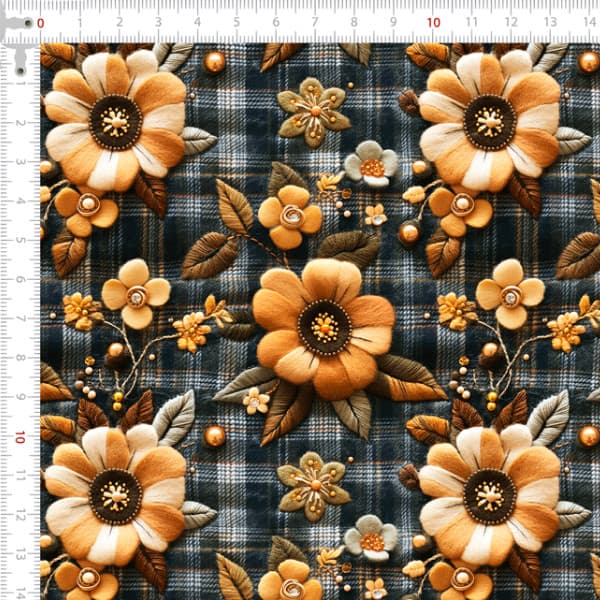 Tecido Tricoline Digital 3D  Jardim Xadrez Costura Artesanato Patchwork Pano DIY Ateliê