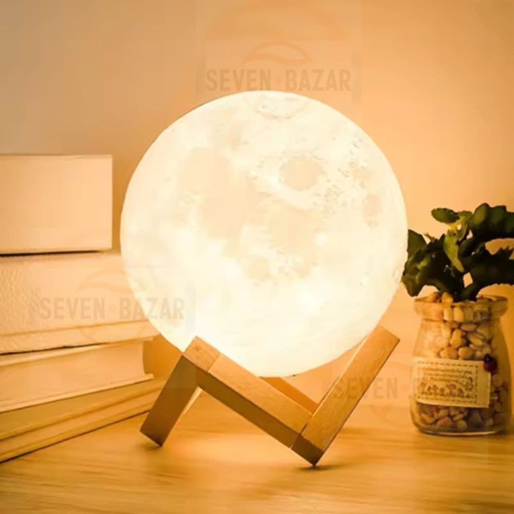 Luminária Lua Abajur Led 3D Alto Relevo Realista com Base Luminaria de 12cm