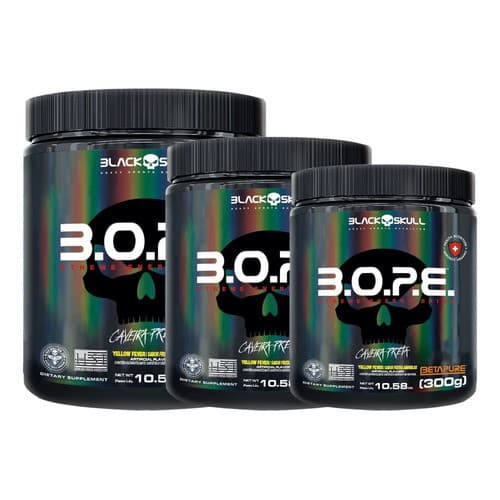 Kit 3 Pre Treino Bope 300g Black Skull Frutas Amarela Total 900g Original