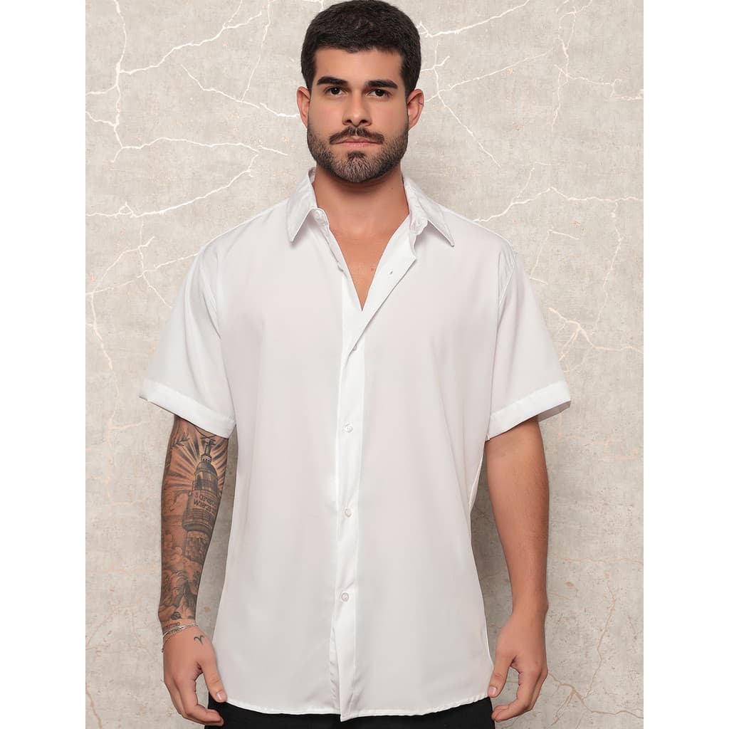 Camisa Botão Manga Curta Masculina Slim Cores Social Verão Camisa Praia Tropical Havaiana Ano Novo