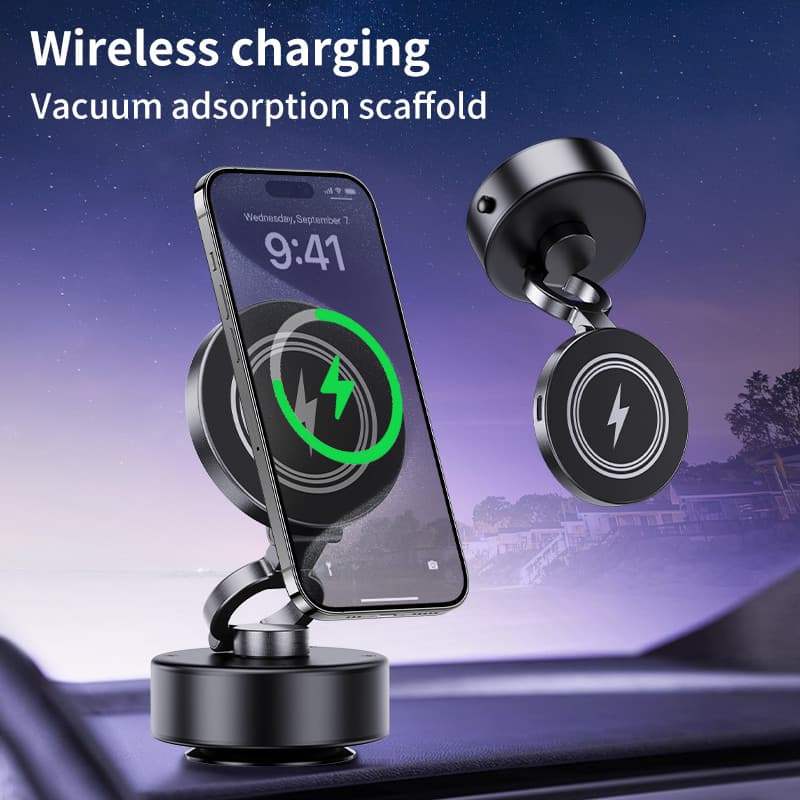 Novo Suporte de Carro para Celular com Carregamento Sem Fio 360 2025 °   Suporte Magnético Rotativo para Celular com Ads