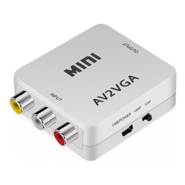 Adaptador Converte Entrada Rca Av Para Saída Vga Áudio Vídeo Cor Branco Usb 5v Monitor Video Game