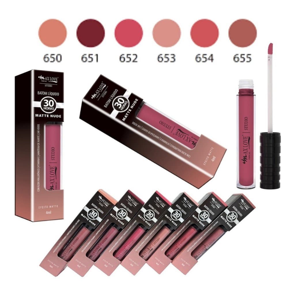 6 Batom Matte Nude Líquido Max Love 30 Horas Atacado Batons