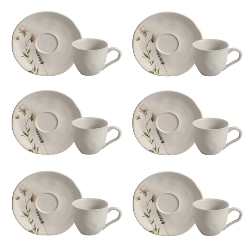 Conjunto de Xícara de Cafezinho com Pires 06 Peças Orgânico Lavanda Porto Brasil