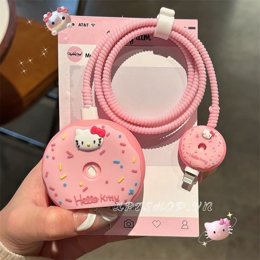 Rosa Kitty Para iPhone Caso Protetor De Carregamento Rápido Cabo De Dados Cabeça Acessórios