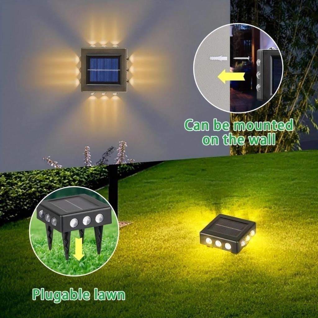 KIT 4 Luminária Arandela Solar Led 4 Focos de Luz 20W Espeto Jardim e Parede Slim 12 Leds com suporte