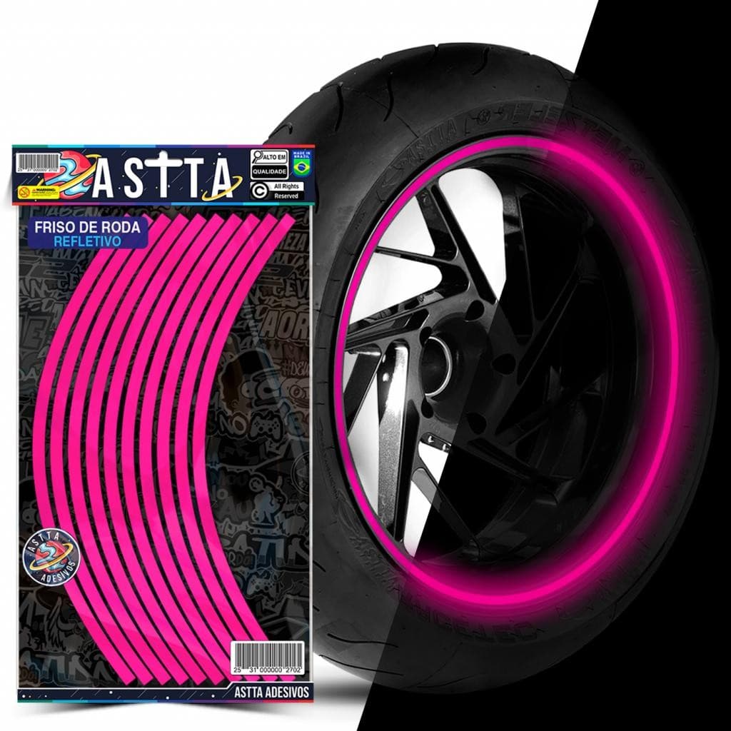 Friso de Roda Todas as Cores em Refletivo Aro 13 ao 22 Adesivo Kit Filete Resistente Para Moto Rosa e Roxo