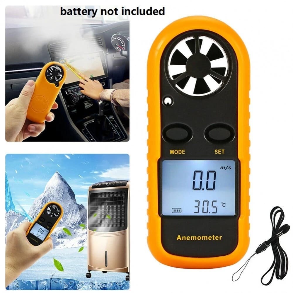 Anemômetro Digital 0-30m/s Com Visor LCD Retroiluminado - Medidor de Velocidade do Vento e Temperatura (-10°C a 45°C)