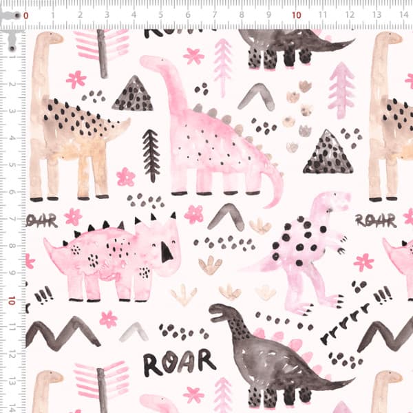 Tecido Tricoline Digital Aquarela Dinos Costura Artesanato Patchwork Pano DIY Ateliê