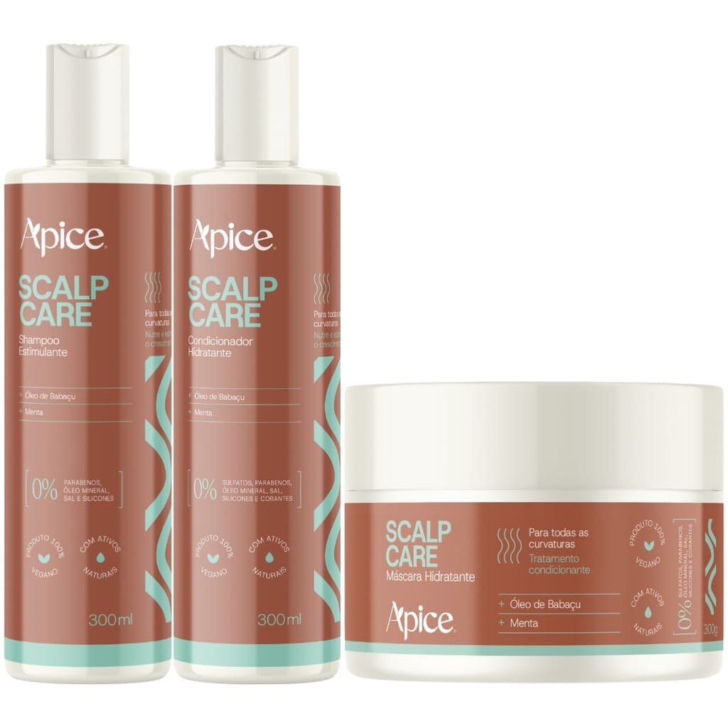Kit Shampoo Condicionador E Mascara Hidratante Scalp Care Apice Estimulante Capilar Vegano Apse 300ml