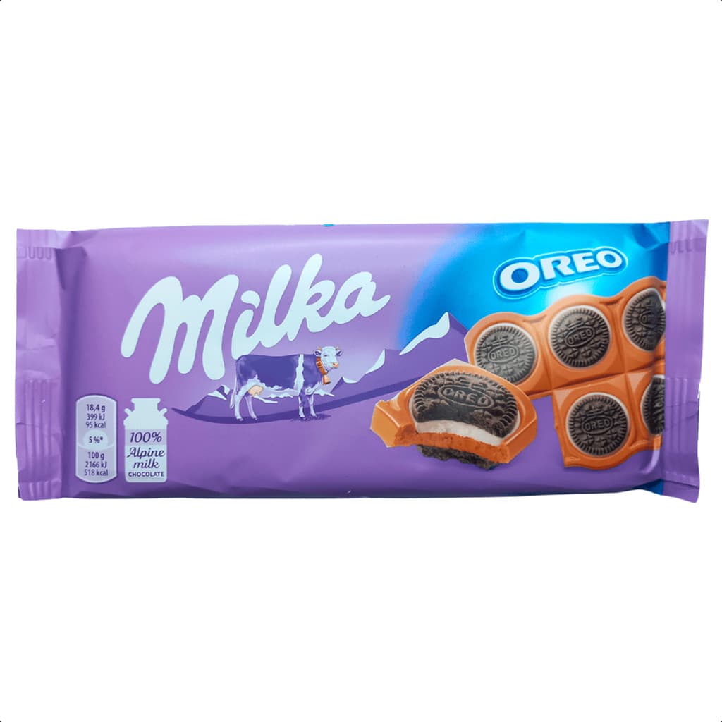 Chocolate ao leite Milka com mini bisc. Oreo 92g importado