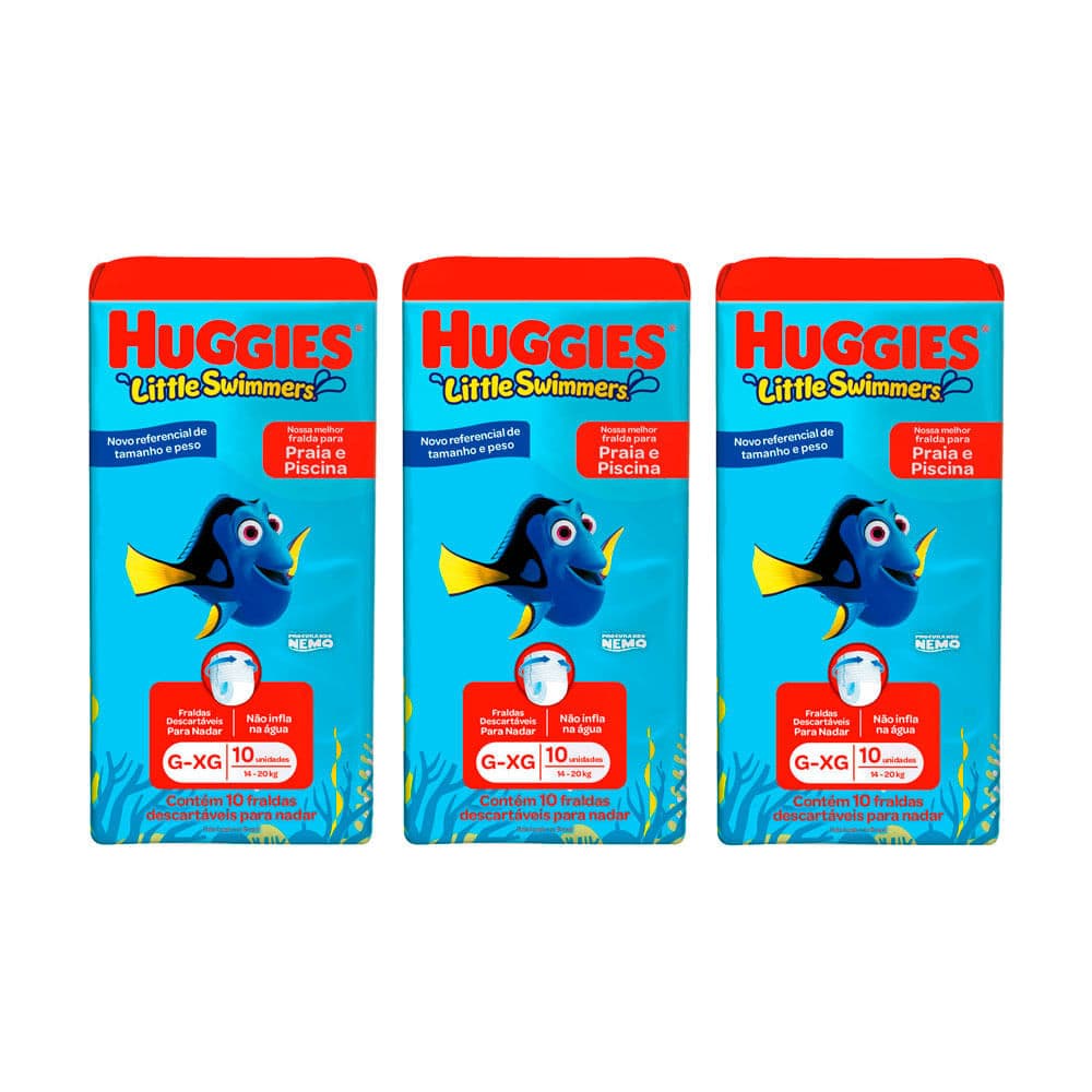 Kit 3 Fralda Huggies Little Swimmers Tamanho G/XG Pacote com 10 Fraldas cada