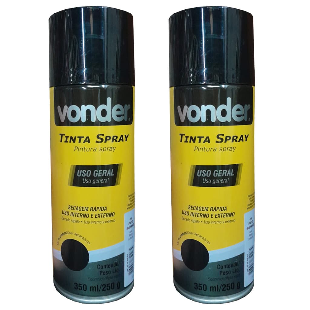 KIT 02 TINTA SPRAY PRETO BRILHANTE 350ML VONDER