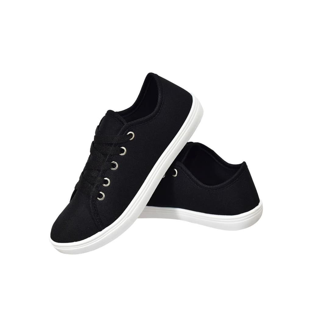 Tênis Feminino Casual  Preto Branco Confortavel Macia Sapato