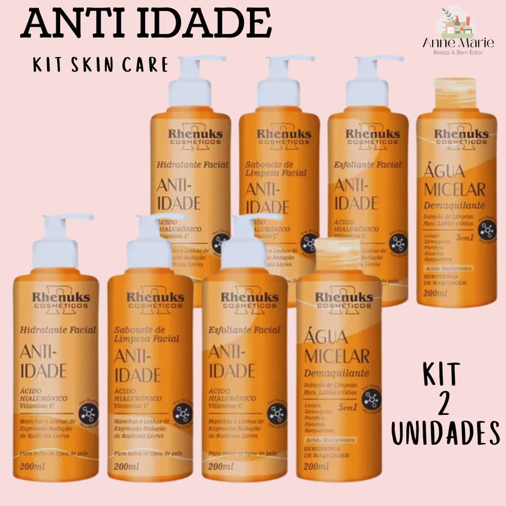 KIT 2 SKIN CARE ANTI IDADE COM SABONETE HIDRATANTE ESFOLIANTE DEMAQUILANTE - KIT FACIAL RHENUKS