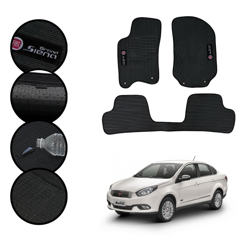 Tapete Automotivo Borracha Para Fiat Grand Siena 2012 A 2021 Bordado Velcro Emborrachado Ipermeável Forração