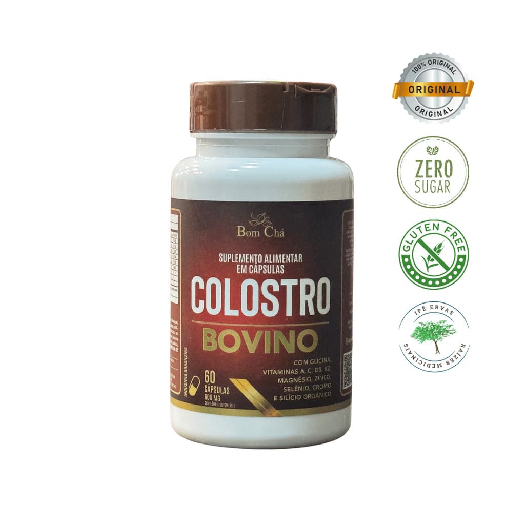 Colostro Bovino com Glicina e Vitamina A, C, Silício Orgãnico, 60 Cápsulas - Bom Chá
