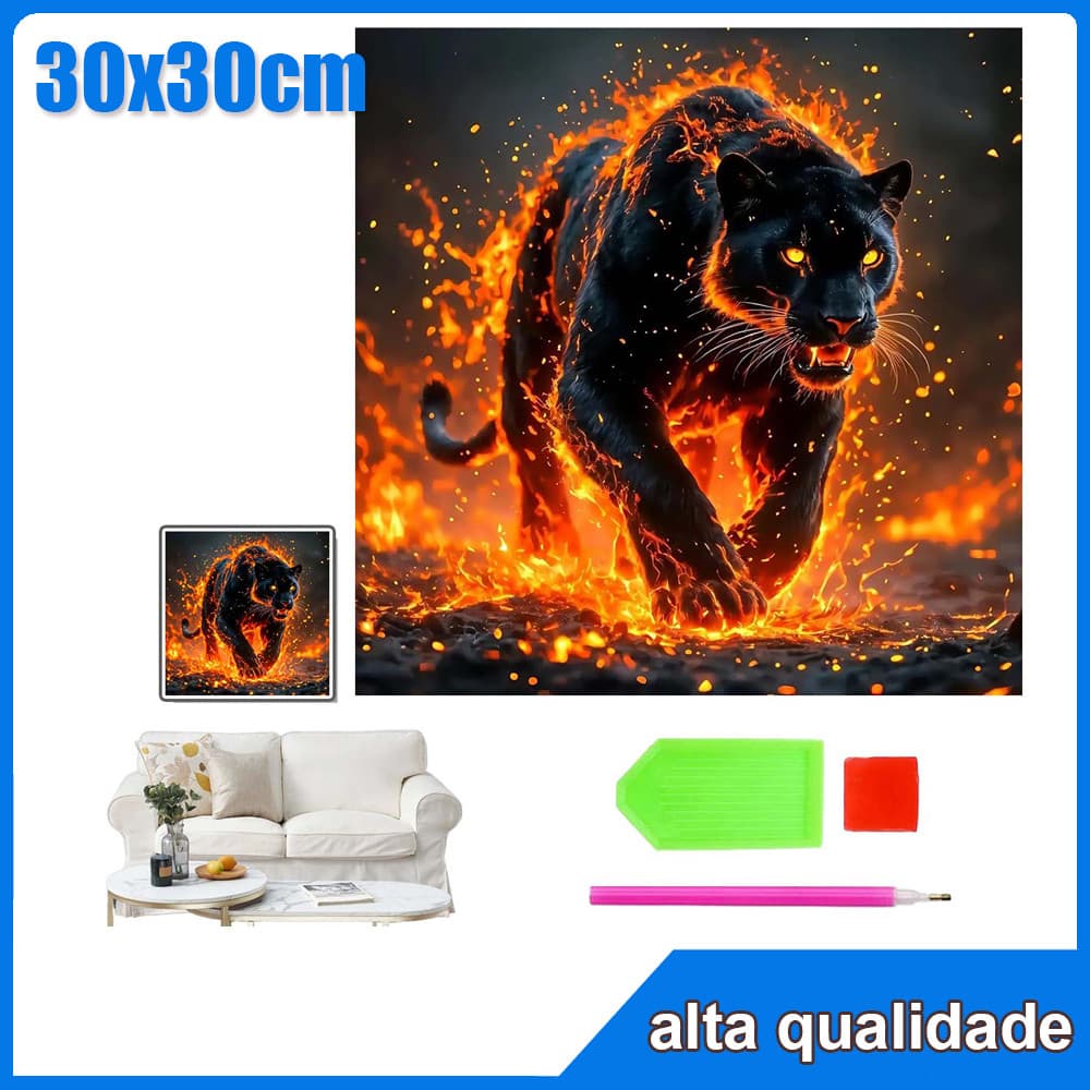 30x30cm Pantera Negra Flamejante Quadrado Pintura Diamante 5D Pintura de Diamante Pintura Com Diamante A Óleo Decorativa