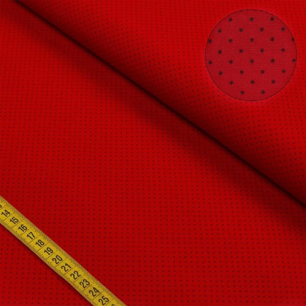 Tecido Estampado Para Patchwork - Composê Poá Vermelho com Preto Cor 1583 (0,50X1,40)