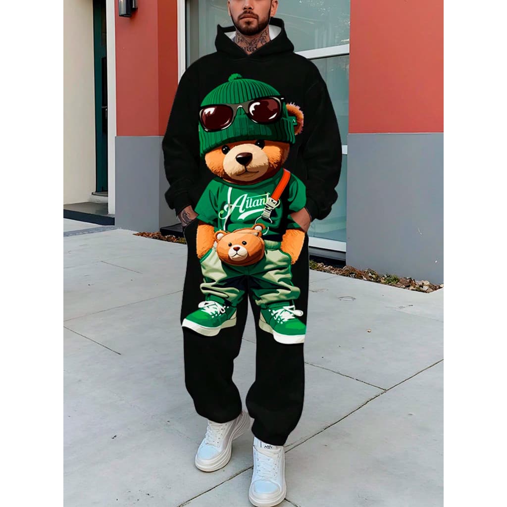 Conjunto Moletom Canguru Calça Moletom Urso Estiloso Kit Algodão