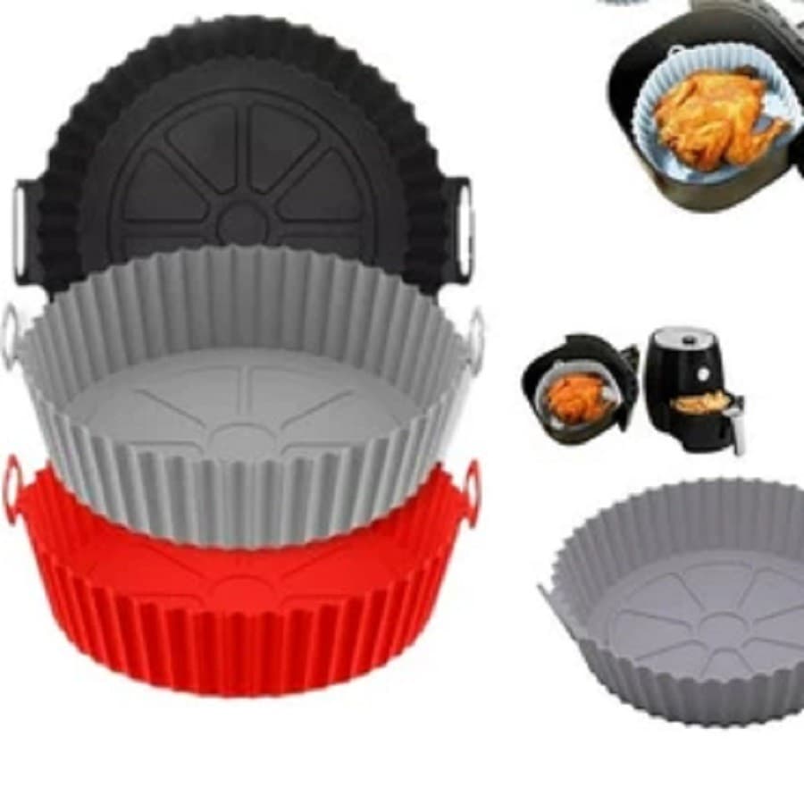 Forma De Silicone 19 cm Para Air Fryer Forno Microondas Fritadeira Assadeira Reutilizável Antiaderente Flexível Lavável