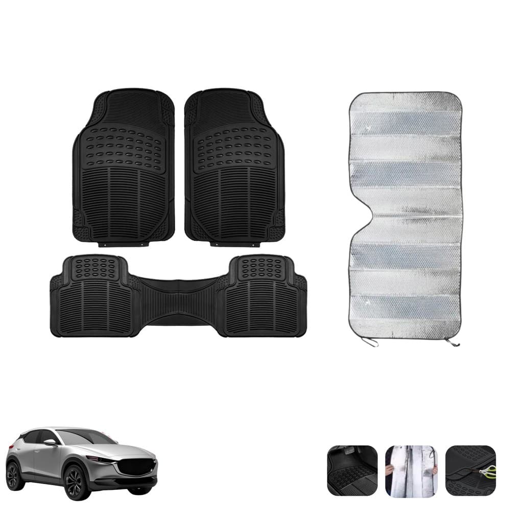 TAPETE AUTOMOTIVO JOGO DE TAPETE DE LUXO 3 PEÇAS TRASEIRO INTEIRIÇO RESISTENTE + PROTETOR PARABRISA TAPA SOL