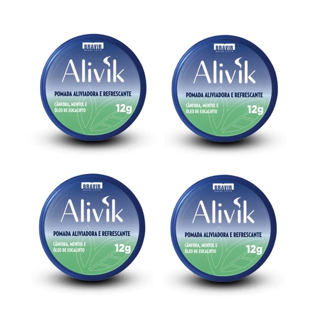 Kit 4 Pomada Alivik Mentol Cânfora Óleo Eucalipto 12g Bravir