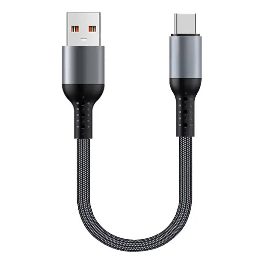 Cabo USB Tipo C Curto 20cm Nylon Reforçado Carregamento Rápido para Power Bank Carro Moto