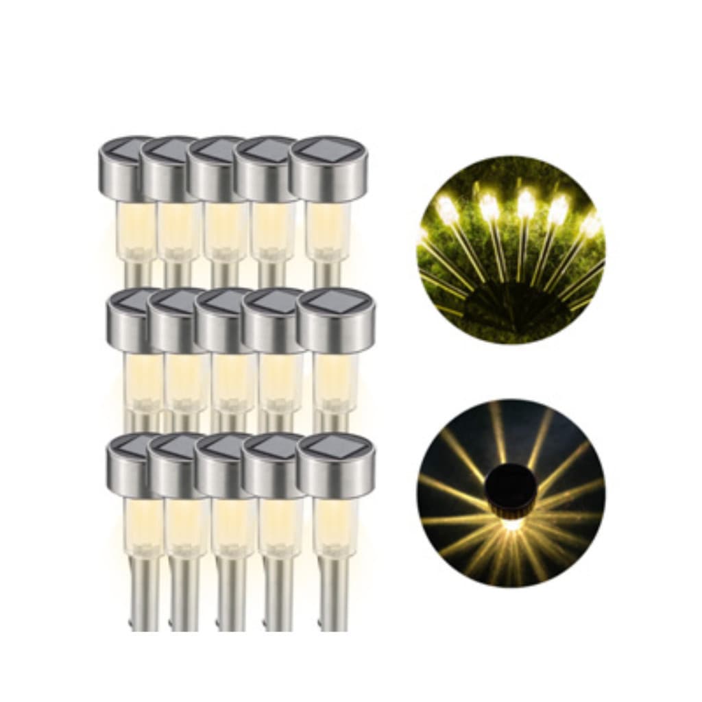 Kit 10-40 Luminária Solar Balizador Espeto Led Chão Decoração Jardim Branco Quente Frio MEGA