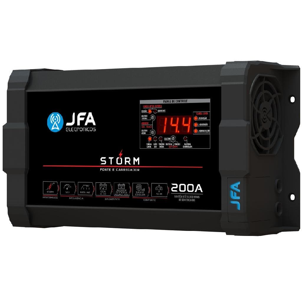 Fonte JFA Storm 200A Tomada 220v Carregadora Bateria Para Som Automotivo Trio Paredão Festa Show