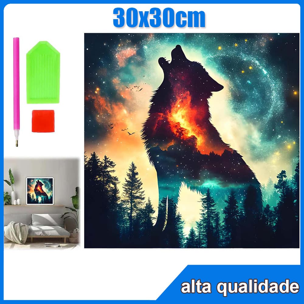 30x30cm Lobo Noturno Quadrado Pintura Diamante 5D Pintura de Diamante Pintura Com Diamante A Óleo 5D Decorativa Pintad