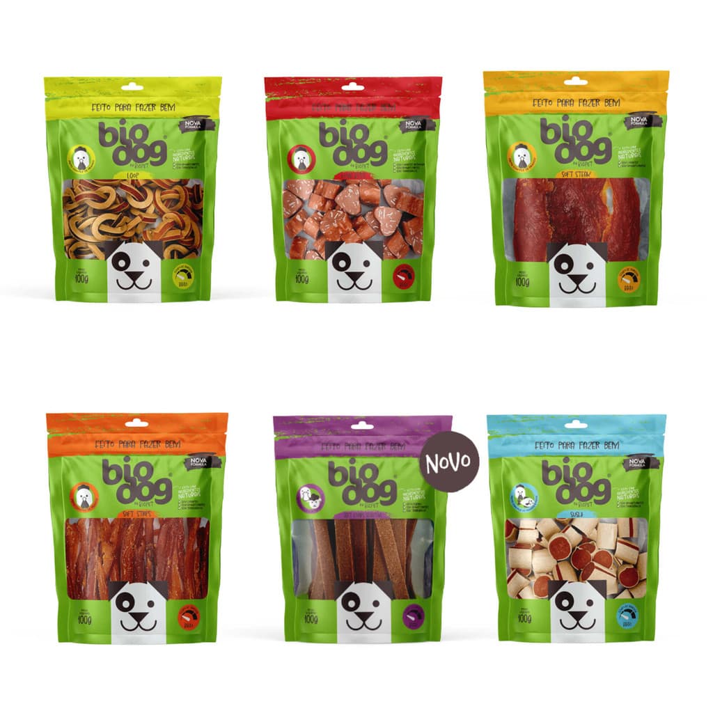 Linha Biodog Petiscos para Cães Soft 100gr Macios e Diversos Fáceis de Comer Biscoito Snack