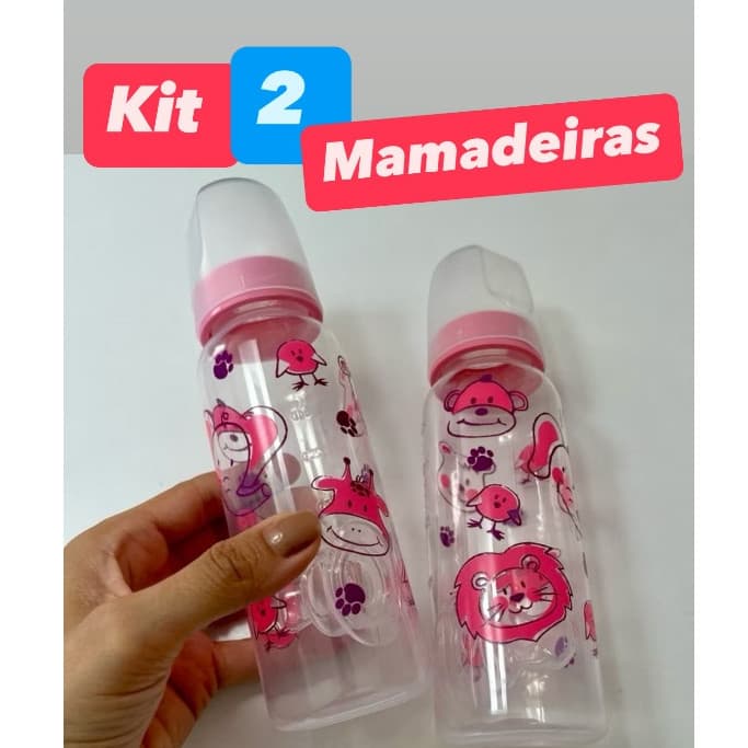 kit mamadeira barato com 2 unidades bico ortodôntico ou Redondo240ml azul e rosa