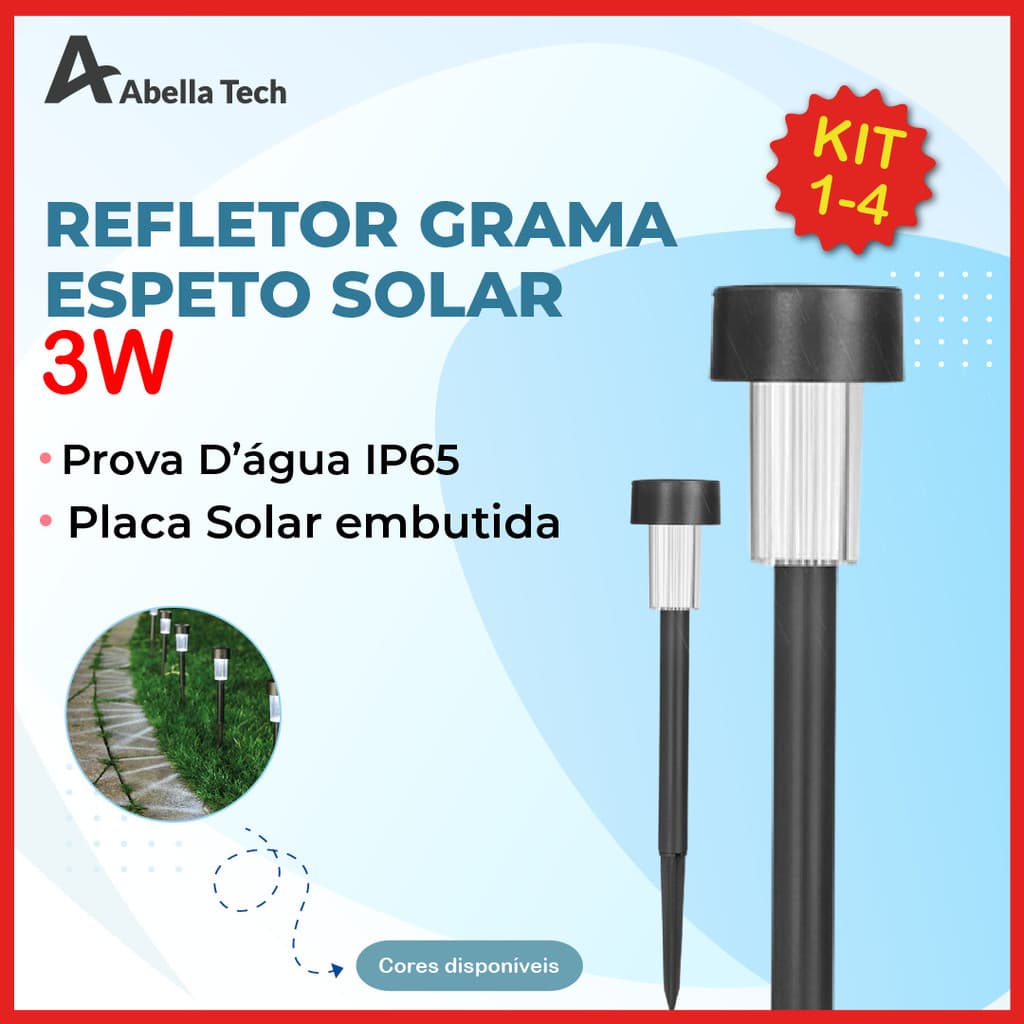 Luminária Espeto Jardim Solar 3W LED Lite Refletor Solar Luz de Gramado Prova D'àgua Avançada