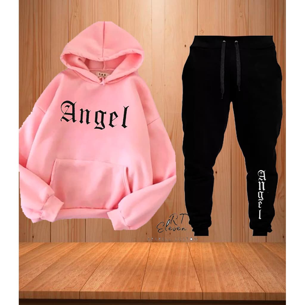 Conjunto Moletom  unissex Angel Blusa De Frio Canguru + calça Moletom Estampado
