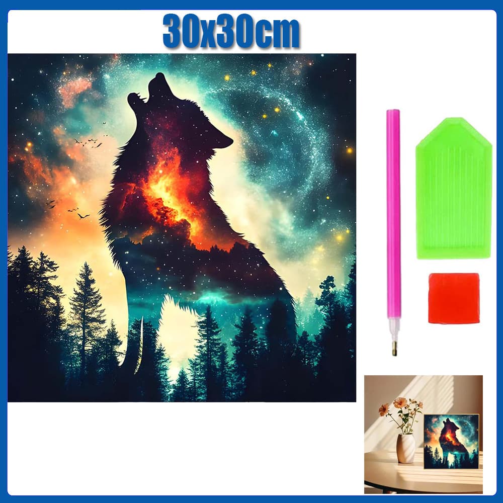 30x30cm Lobo Noturno Pintura Diamante 5D Pintura de Diamante Conjunto De Pintura Com Diamante Conto De Quadrado 6D Kits