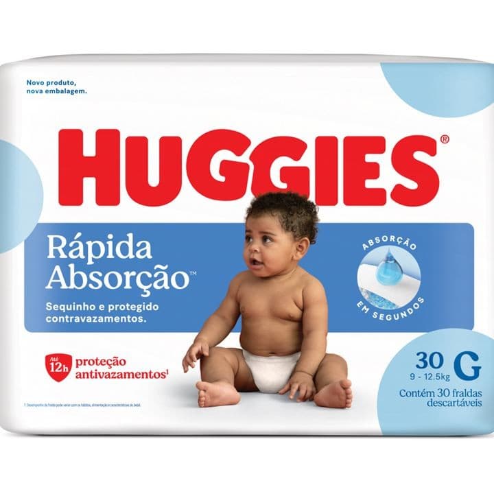 FRALDA HUGGIES RÁPIDA ABSORÇÃO MEGUINHA G 30 un