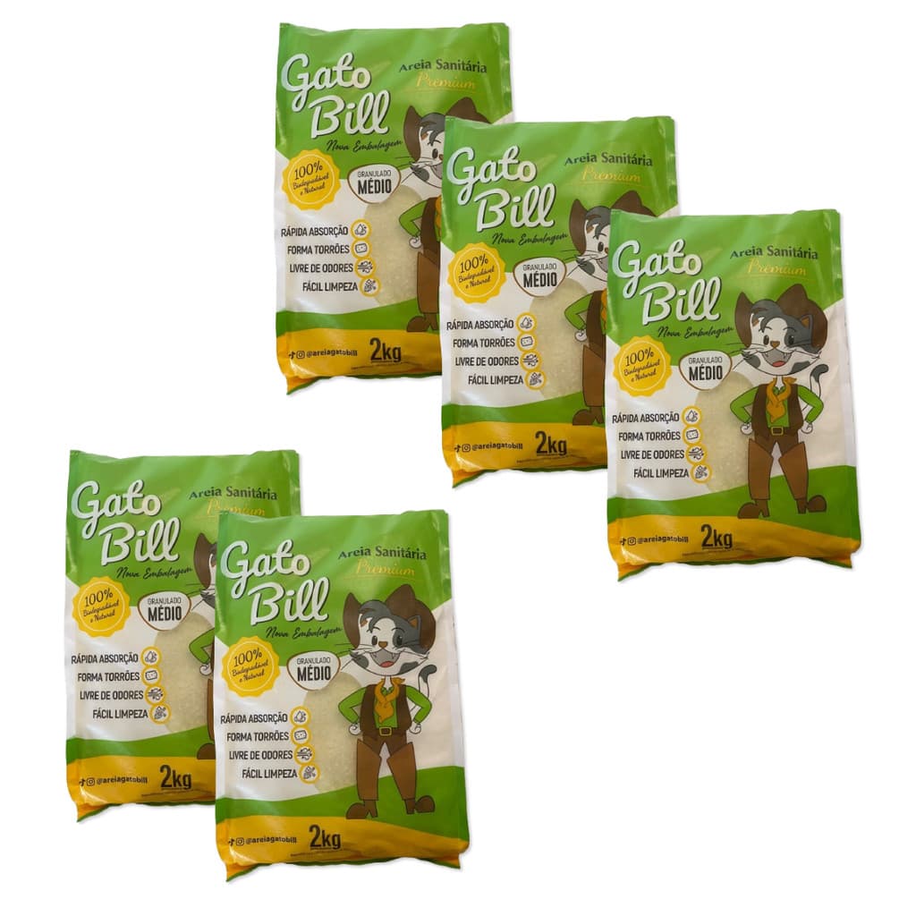 KIT 5X AREIA SANITÁRIA MÉDIO GATOBILL PARA GATO 2KG CONTROLE DE ODOR