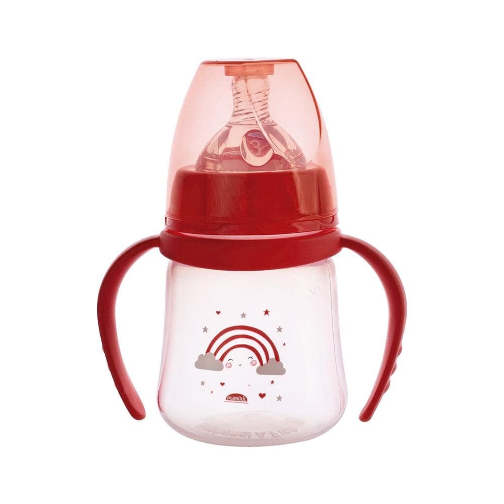 Mamadeira Anticólica Arco Íris Alça Conforto Anticólica 150 ml Rosa Menina Bebê Plasútil