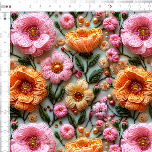 Tecido Tricoline Digital 3D Flora de Primavera Costura Artesanato Patchwork Pano Ateliê DIY