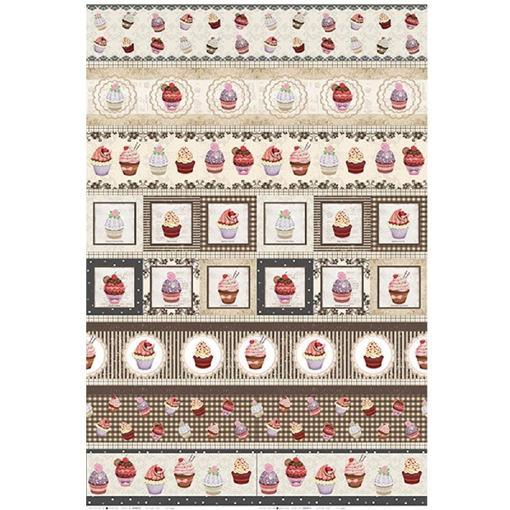 Tecido Estampado Para Patchwork - Barbecue By Senhora Dos Tecidos : Barrado De Faixas Cupcake (0,50x1,40)