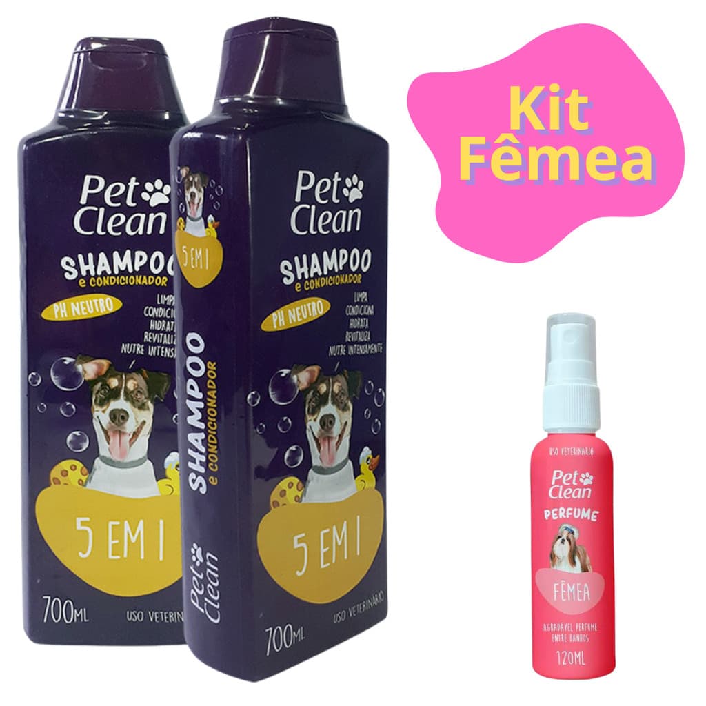 Kit Shampoo 5 em 1 + 1 Perfume 120ml para Cães e Gatos Pet Clean