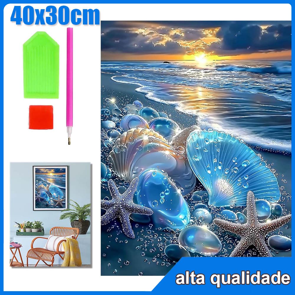 40x30cm Praia Azul Quadrado Pintura Diamante 5D Pintura de Diamante Pintura Com Diamante A Óleo DIY Decorativa Pintad